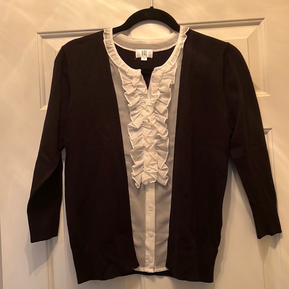 Yal black knit sweater with attached white blouse size small